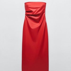 Red Zara Midi Leather Dress